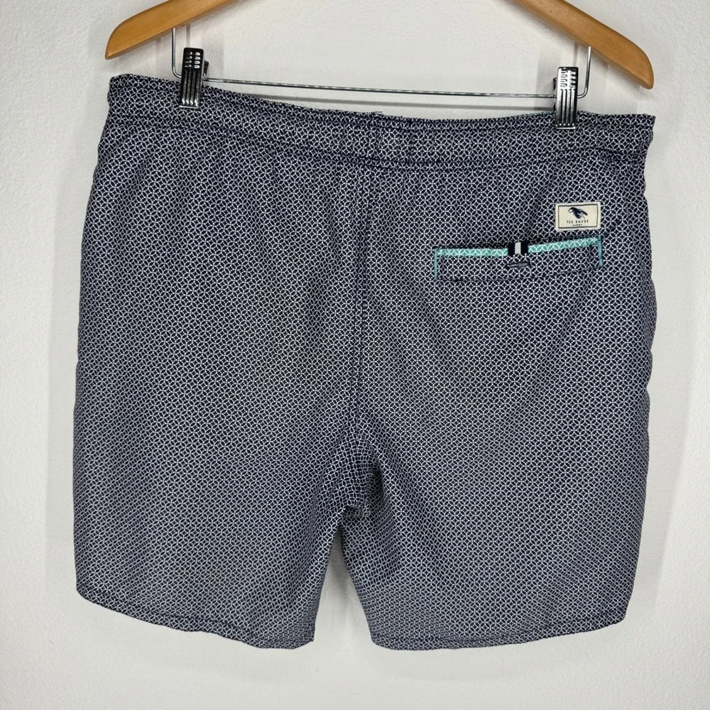Ted Baker Navy‎ Geometric Print Swim Shorts Trunks Lobster Logo Mens Size 3 L